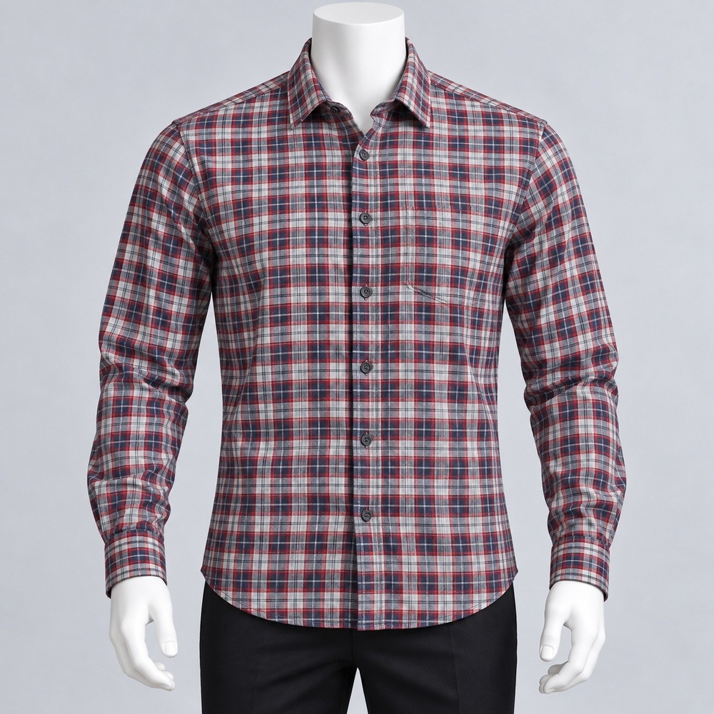 Marc Anthony Plaid Button Down Shirt Mens Large Burgundy Grey Slim Fit Flannel